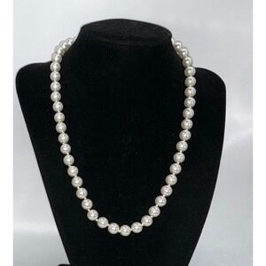 Classic Faux Pearl Necklace Silver Tone Clasp 20-23" Women Jewelry